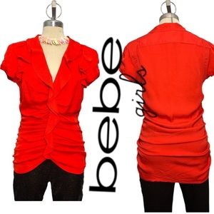 BEBE Gorgeous Red Ruffles Elegant Blouse Size M